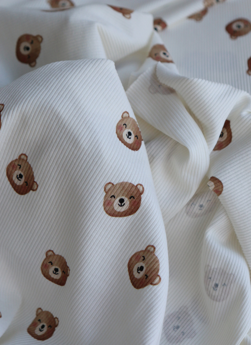 Jersey coton côtes fines à motifs oursons