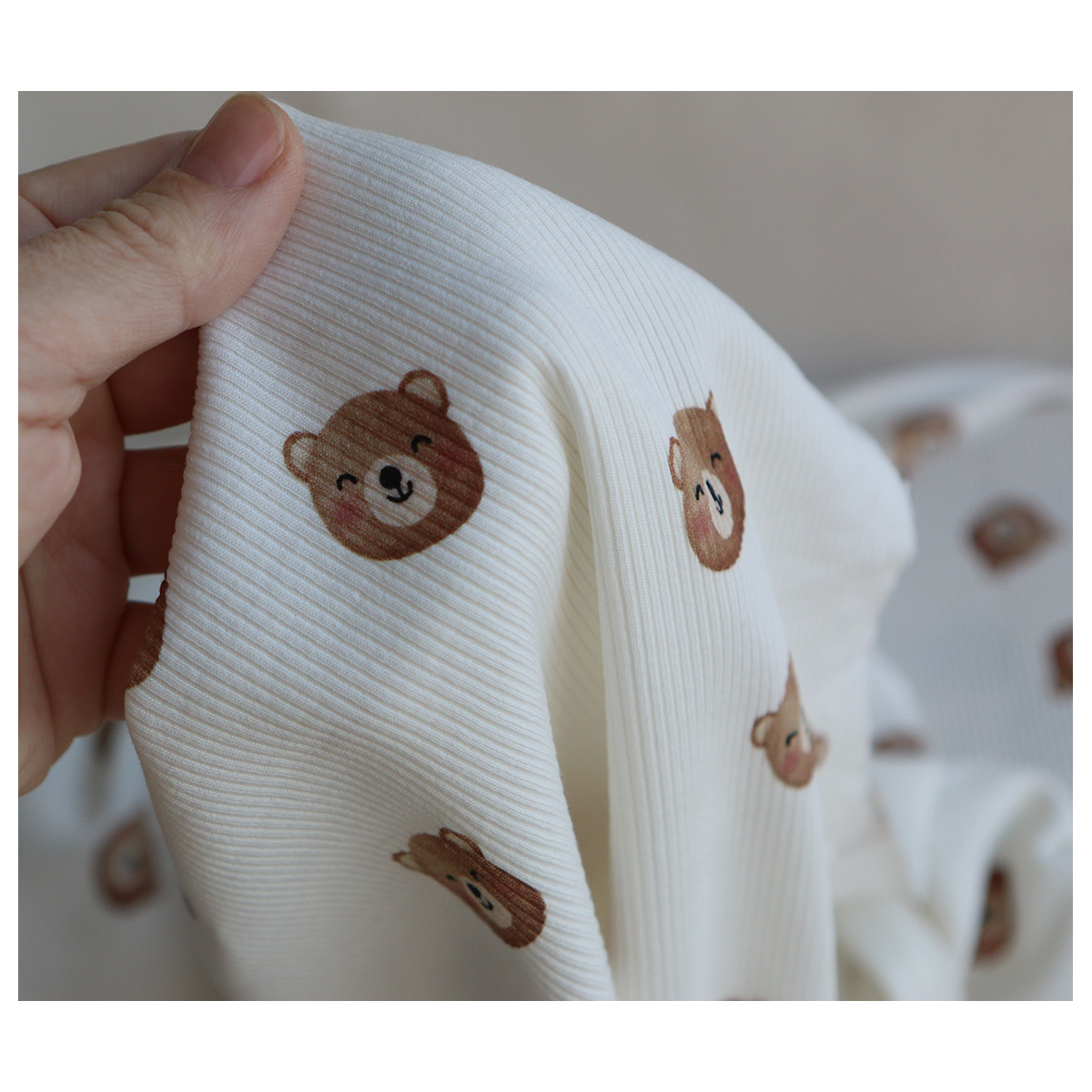 Jersey coton côtes fines à motifs oursons
