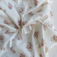 Jersey coton côtes fines à motif fleuri rose