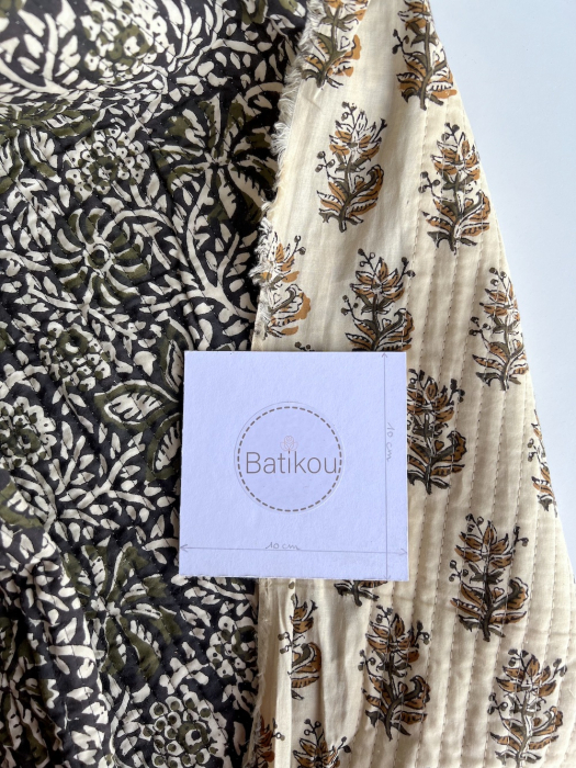 Tissu indien matelassé double face coton hand block largeur 100cm Batikou - 3