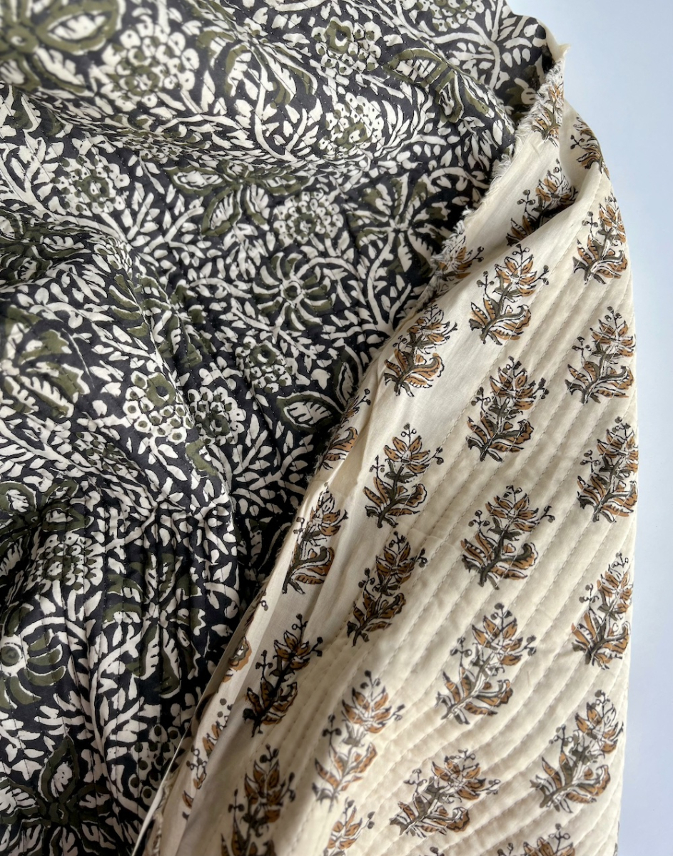 Tissu indien matelassé double face coton hand block largeur 100cm Batikou - 4