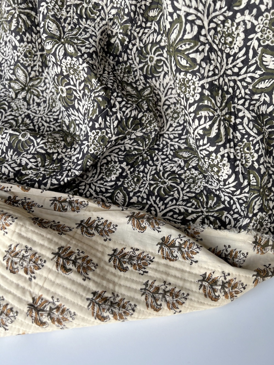 Tissu indien matelassé double face coton hand block largeur 100cm Batikou - 5