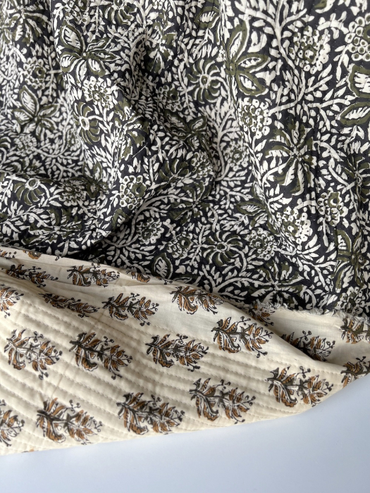 Tissu indien matelassé double face coton hand block largeur 100cm Batikou - 5