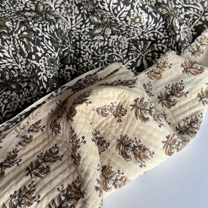 Tissu indien matelassé double face coton hand block largeur 100cm Batikou - 1