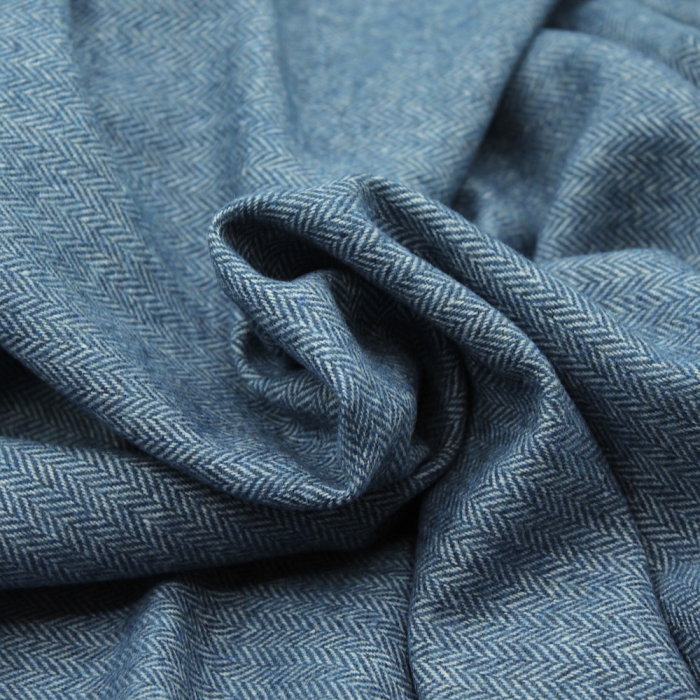 Tissu chevron texturé coton / laine coloris bleu jean