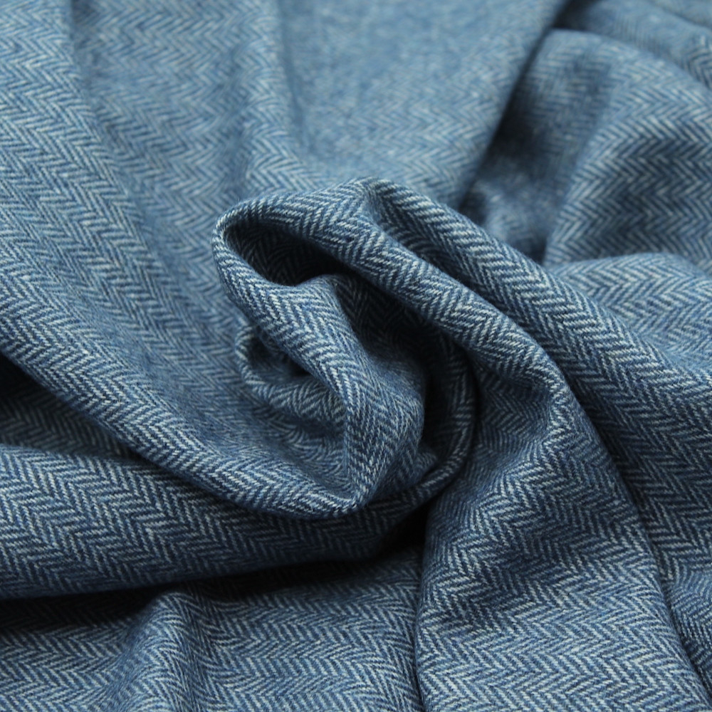Tissu chevron texturé coton / laine coloris bleu jean