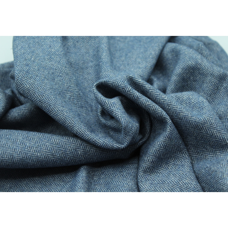 Tissu chevron texturé coton / laine coloris bleu jean