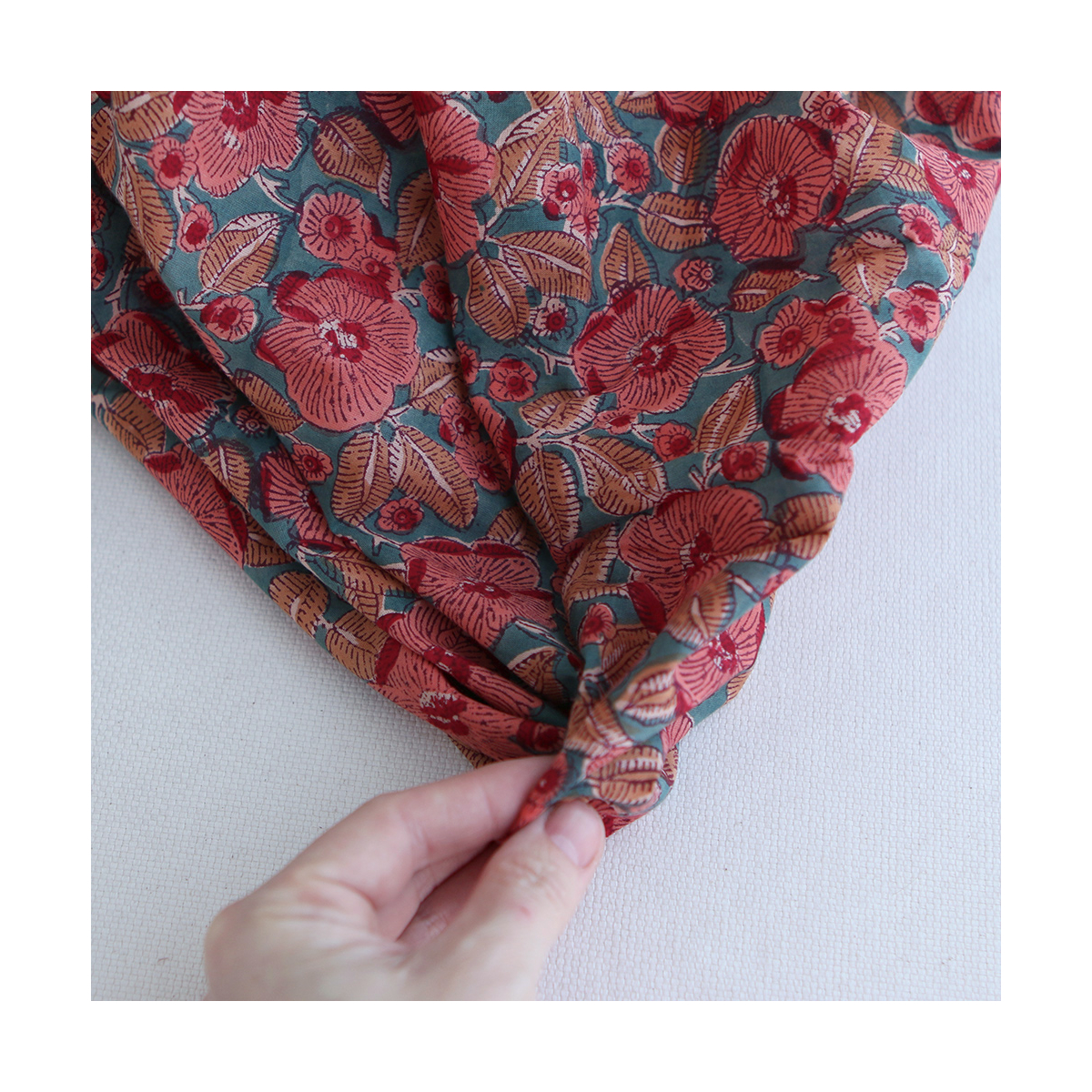 Sahar - Tissu indien coton hand block traditionnel Teal