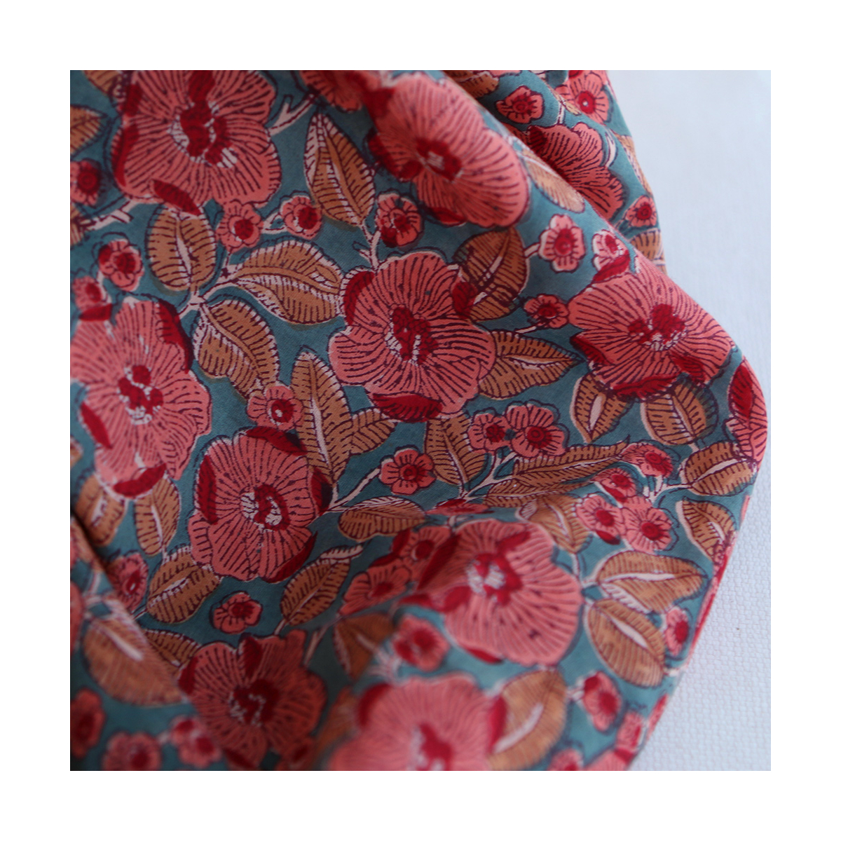 Sahar - Tissu indien coton hand block traditionnel Teal