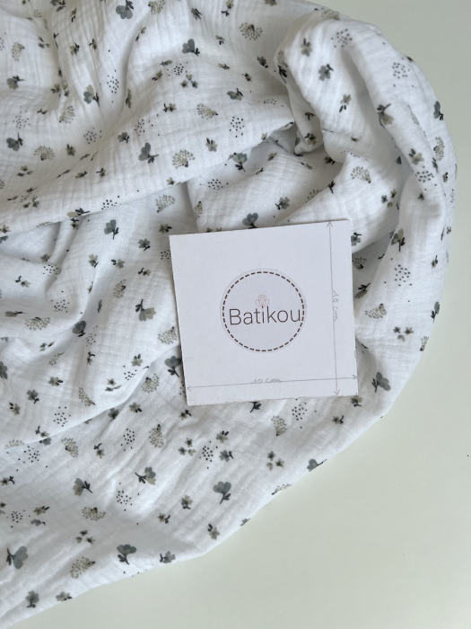 Double gaze de coton Nelsi blanc motif gris