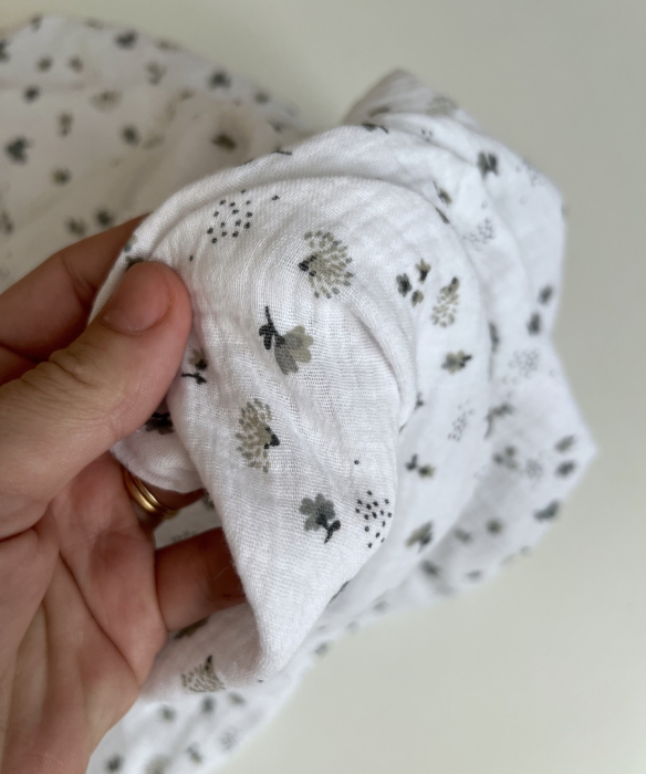 Double gaze de coton Nelsi blanc motif gris