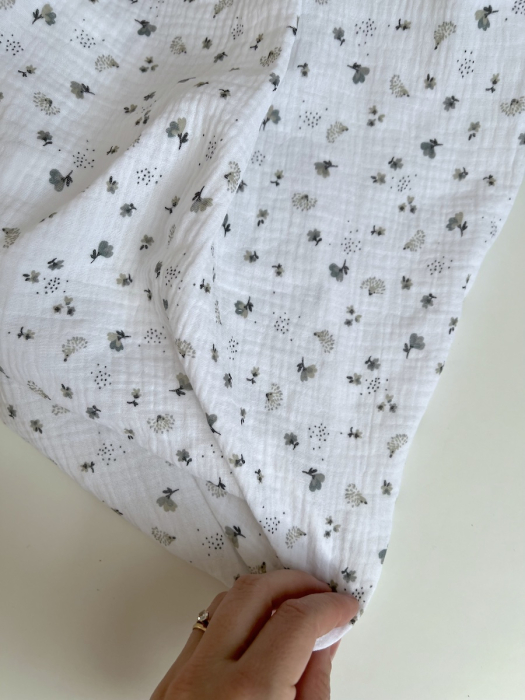 Double gaze de coton Nelsi blanc motif gris