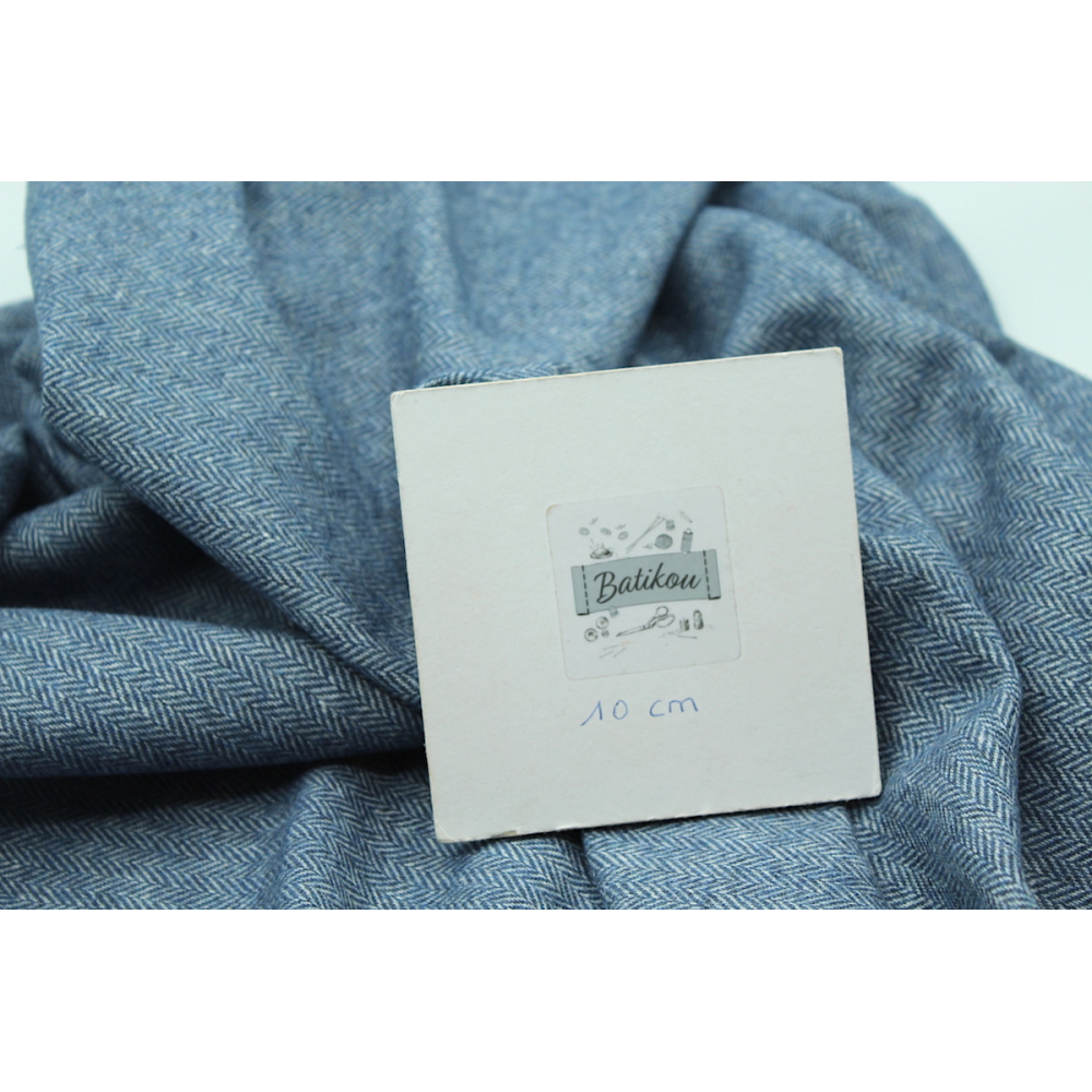 Tissu chevron texturé coton / laine coloris bleu jean