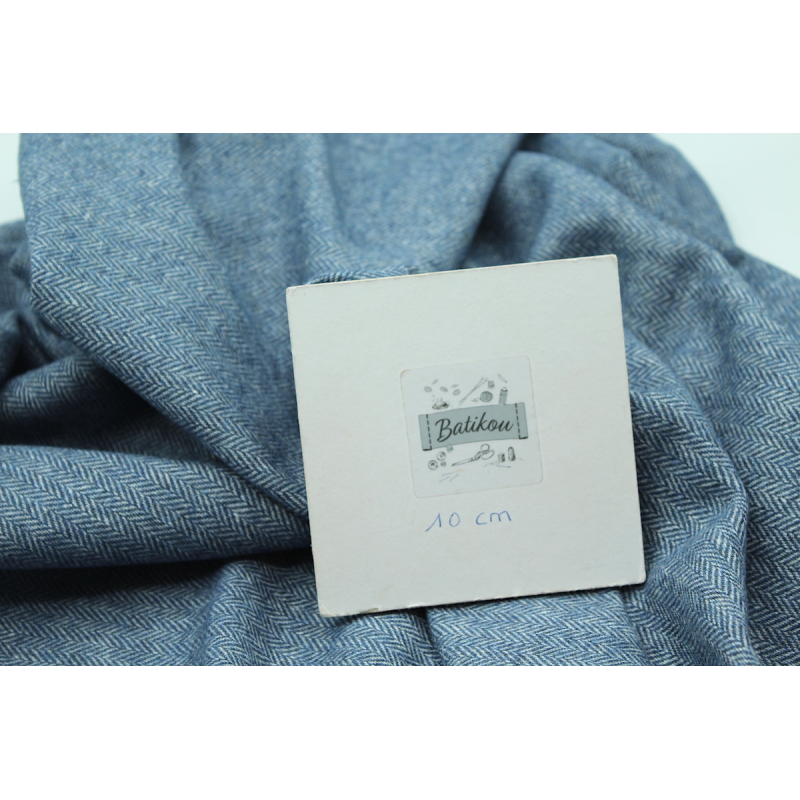 Tissu chevron texturé coton / laine coloris bleu jean