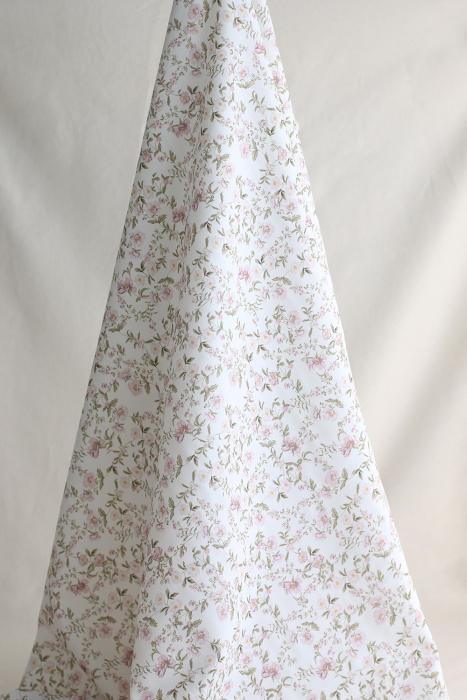 Romy - Popeline douce coton organique fond ivoire imprimé fleuri