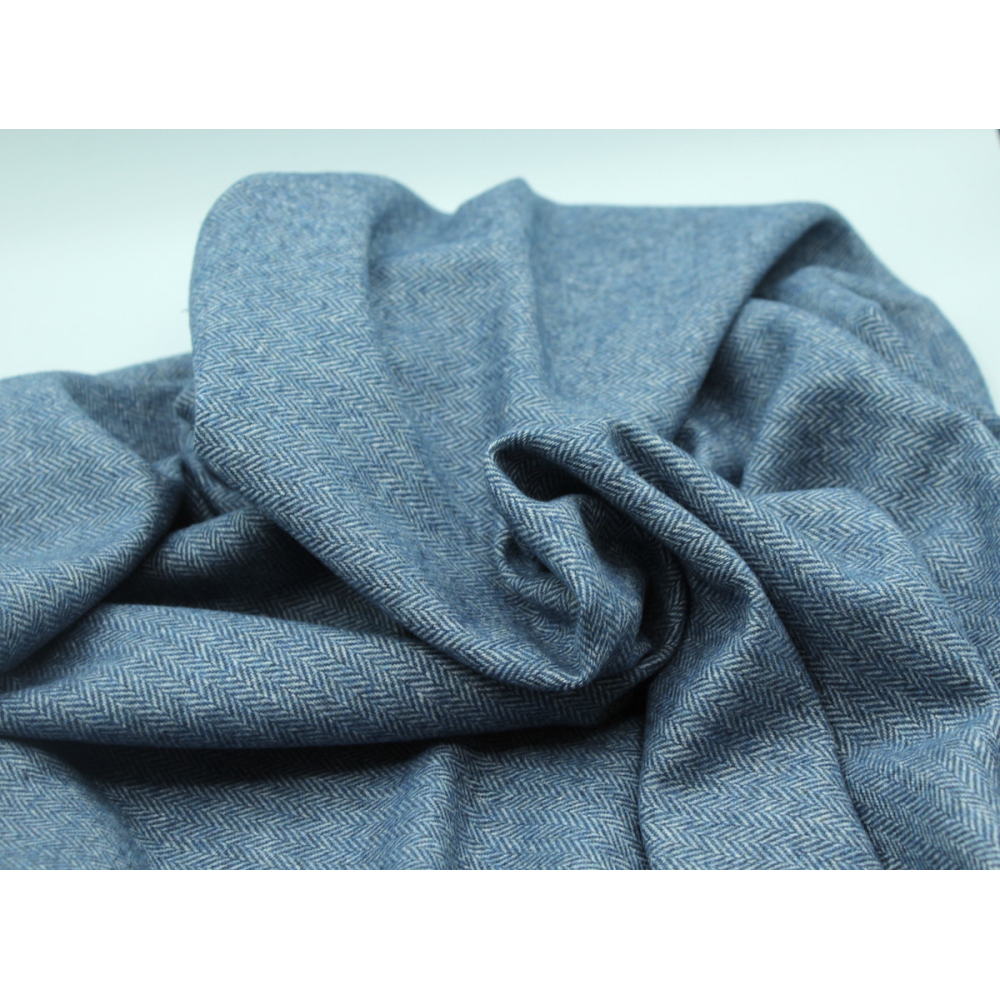 Tissu chevron texturé coton / laine coloris bleu jean