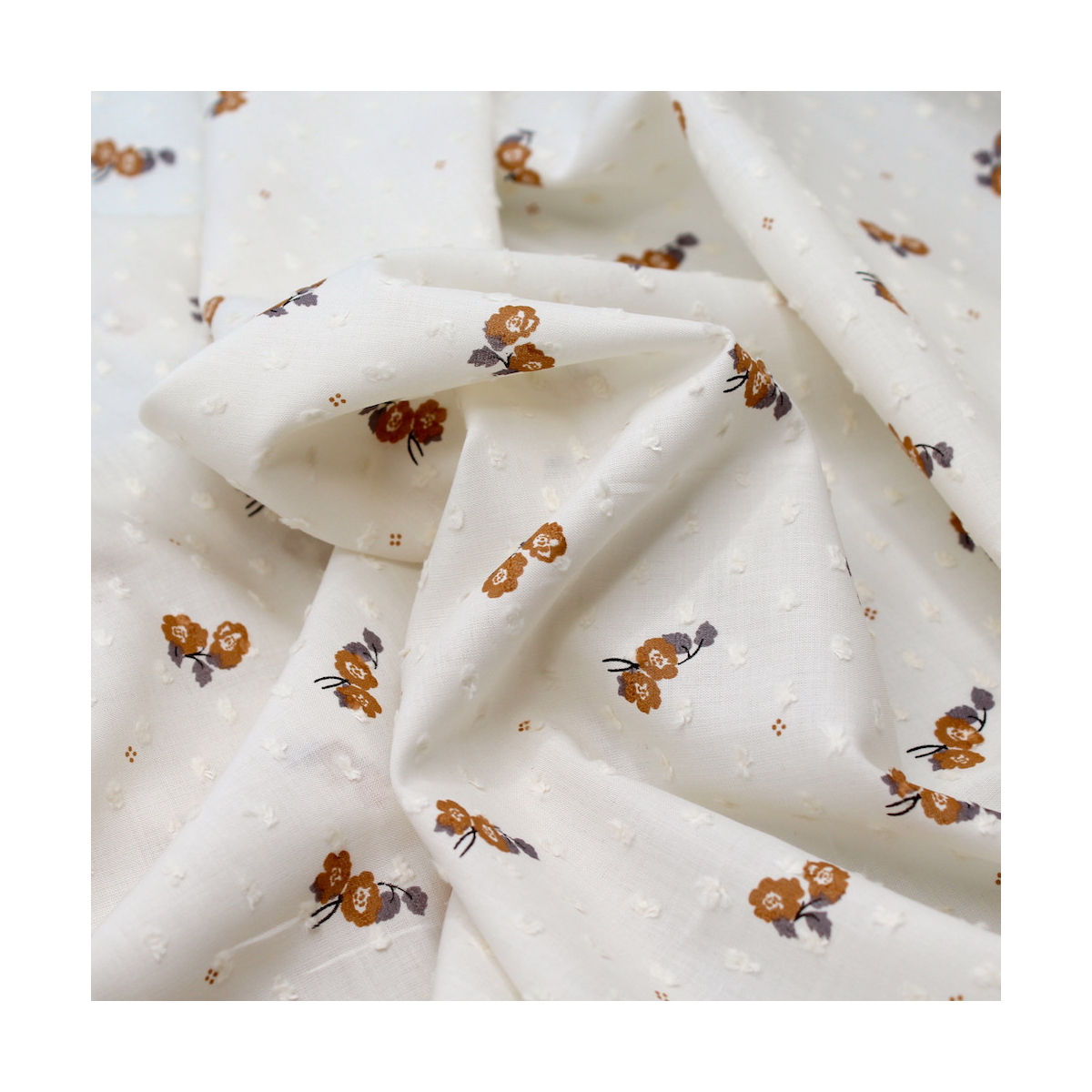 Plumetis de coton écru imprimé exclusif Hana Tissus issus de l'agriculture biologique  - 1