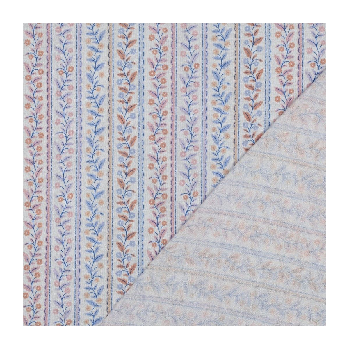 Double gaze de coton bio imprimée feuillages fond blanc