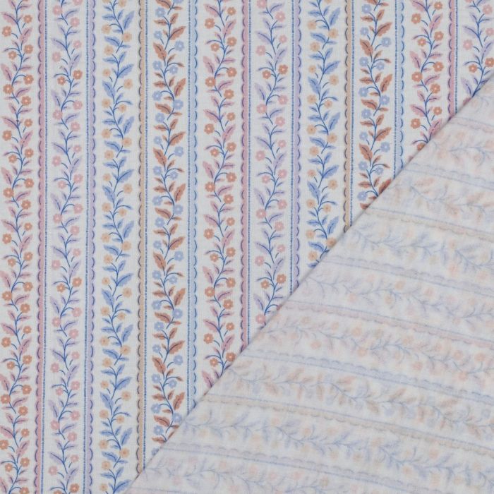 Double gaze de coton bio imprimée feuillages fond blanc