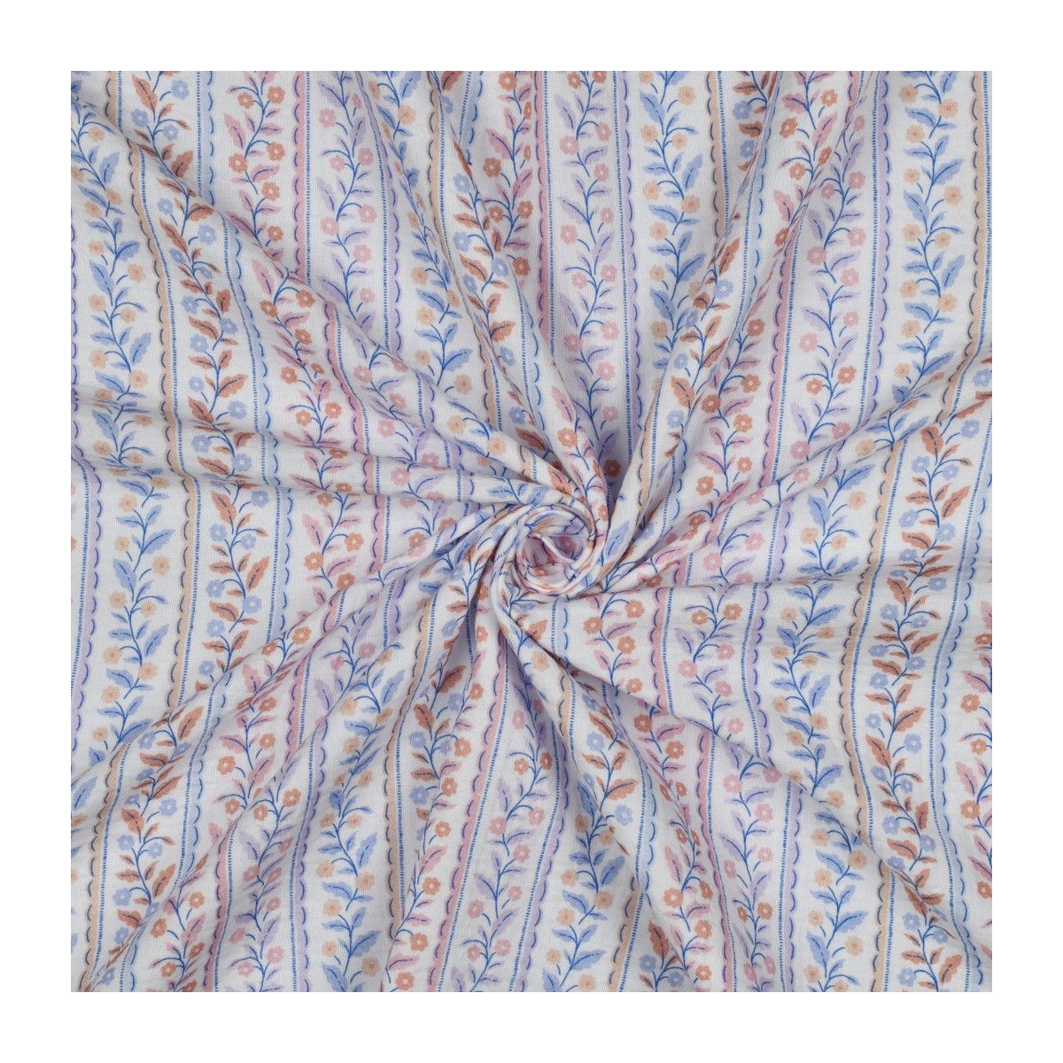 Double gaze de coton bio imprimée feuillages fond blanc