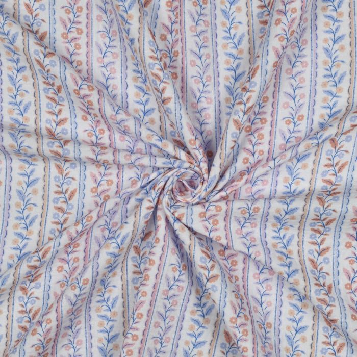 Double gaze de coton bio imprimée feuillages fond blanc