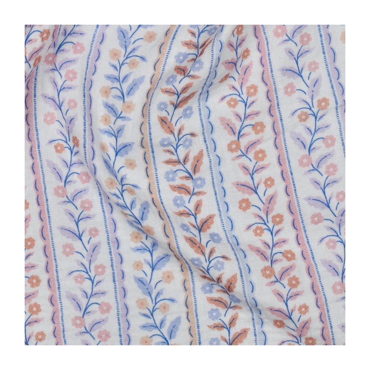 Double gaze de coton bio imprimée feuillages fond blanc