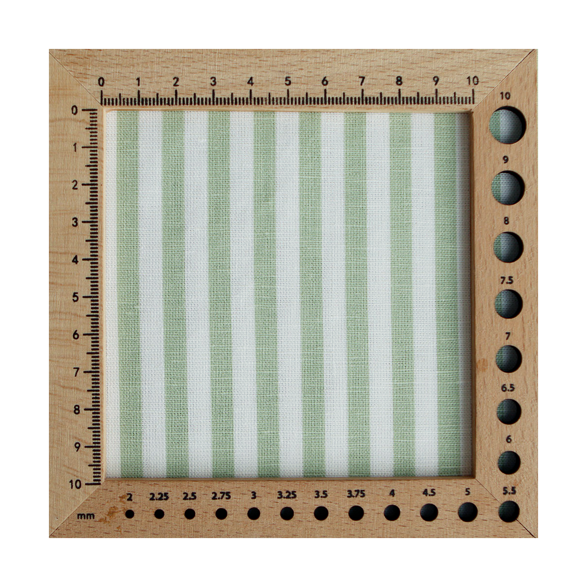 Lucas - Tissu lin coton rayures 6mm blanc lait et vert amande