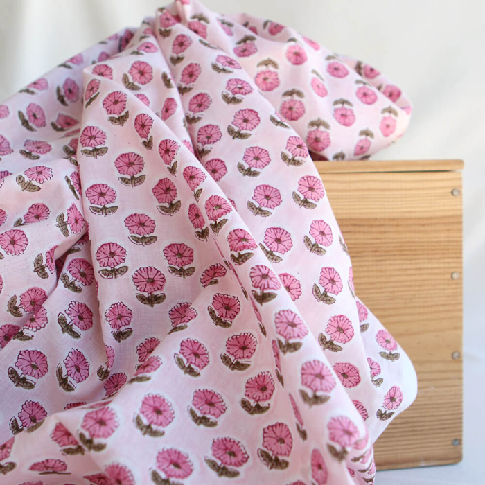 Keya B - Tissu indien en coton imprimé main Hand Block