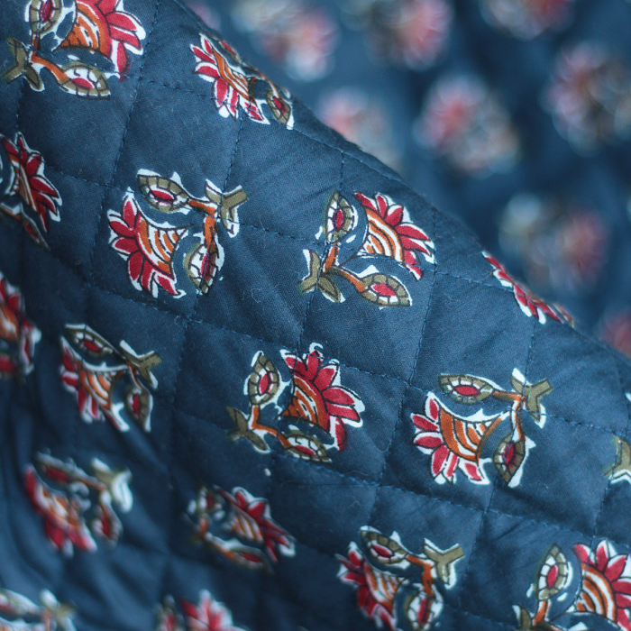 Tissu indien matelassé double face coton hand block largeur 100cm Batikou - 4