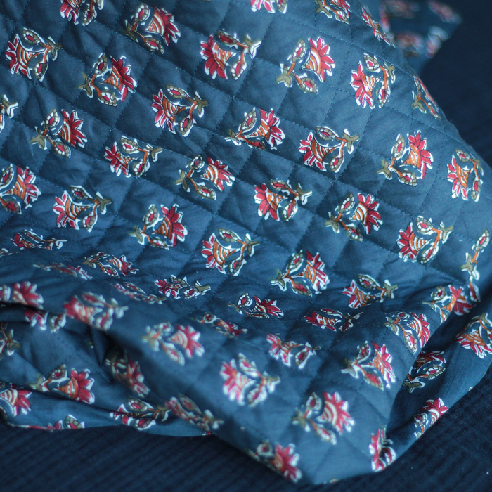 Tissu indien matelassé double face coton hand block largeur 100cm Batikou - 5