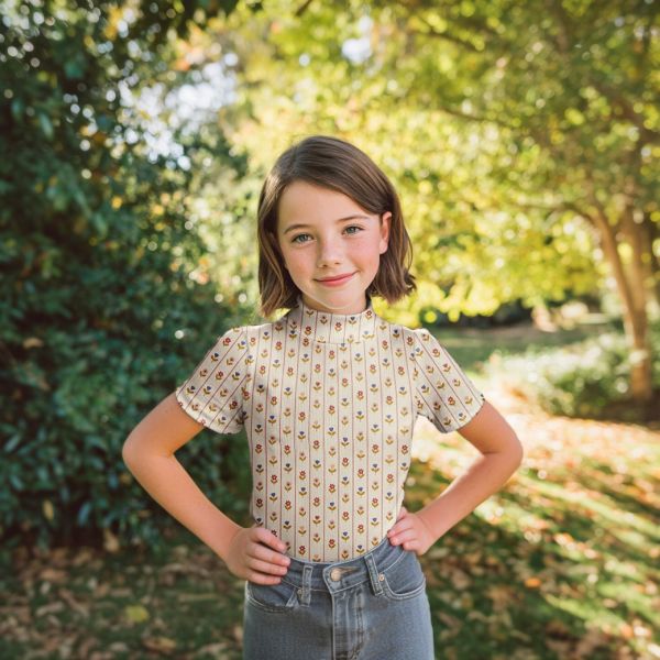 Jersey côtelé petites fleurs naïves fond écru 2