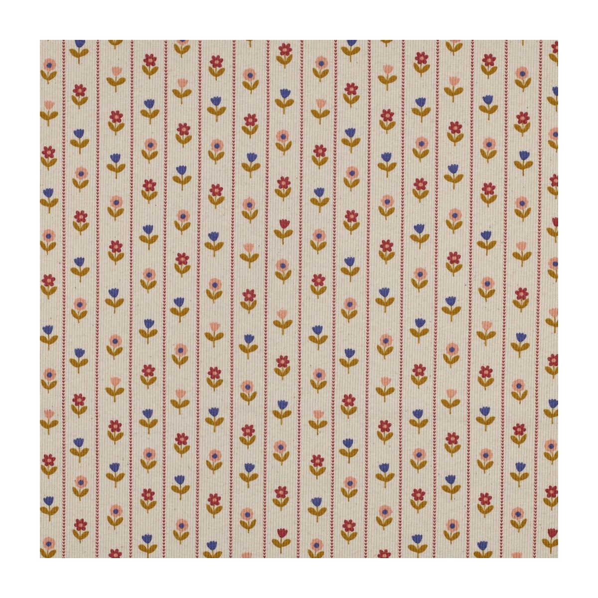 Jersey côtelé petites fleurs naïves fond écru