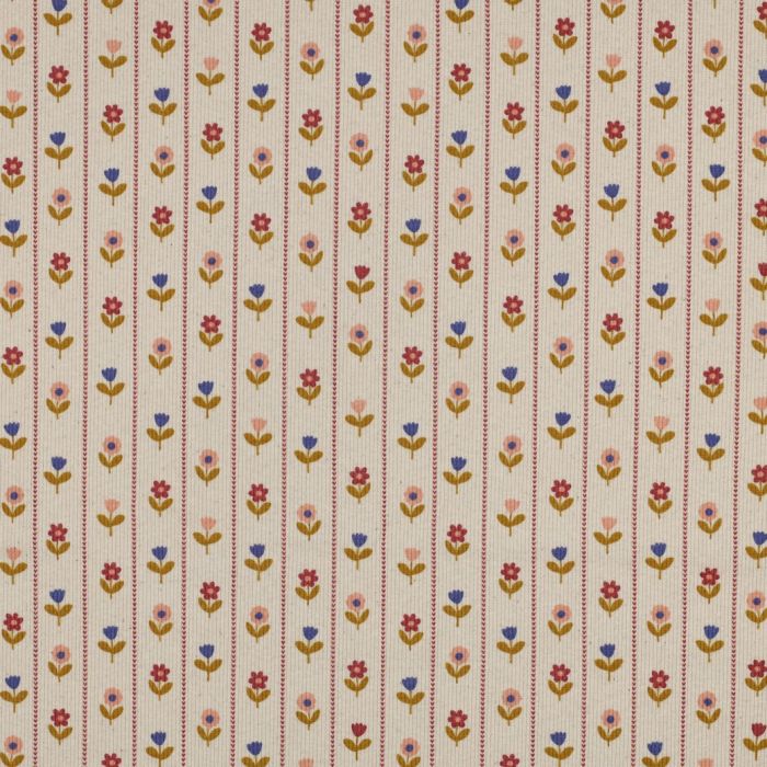Jersey côtelé petites fleurs naïves fond écru