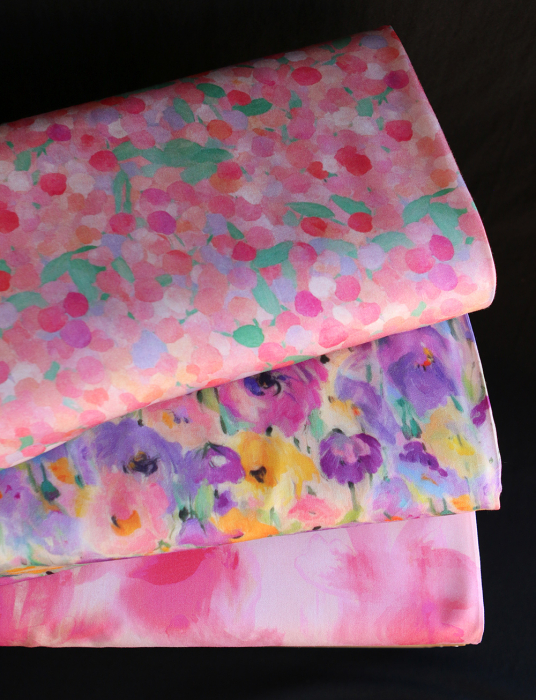 Loralie - Coton satiné à imprimé fleuri abstrait rose