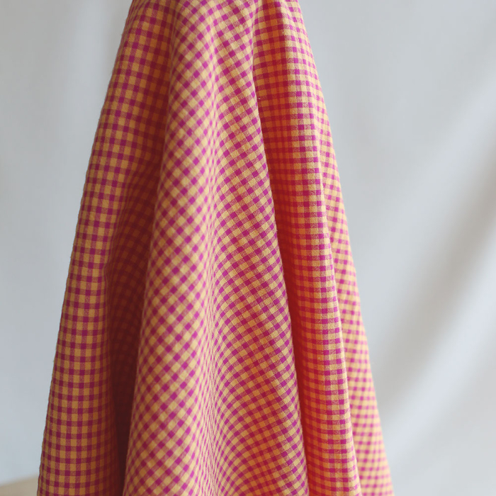 Seersucker / Coton gaufré vichy mini 3mm fruit de la passion