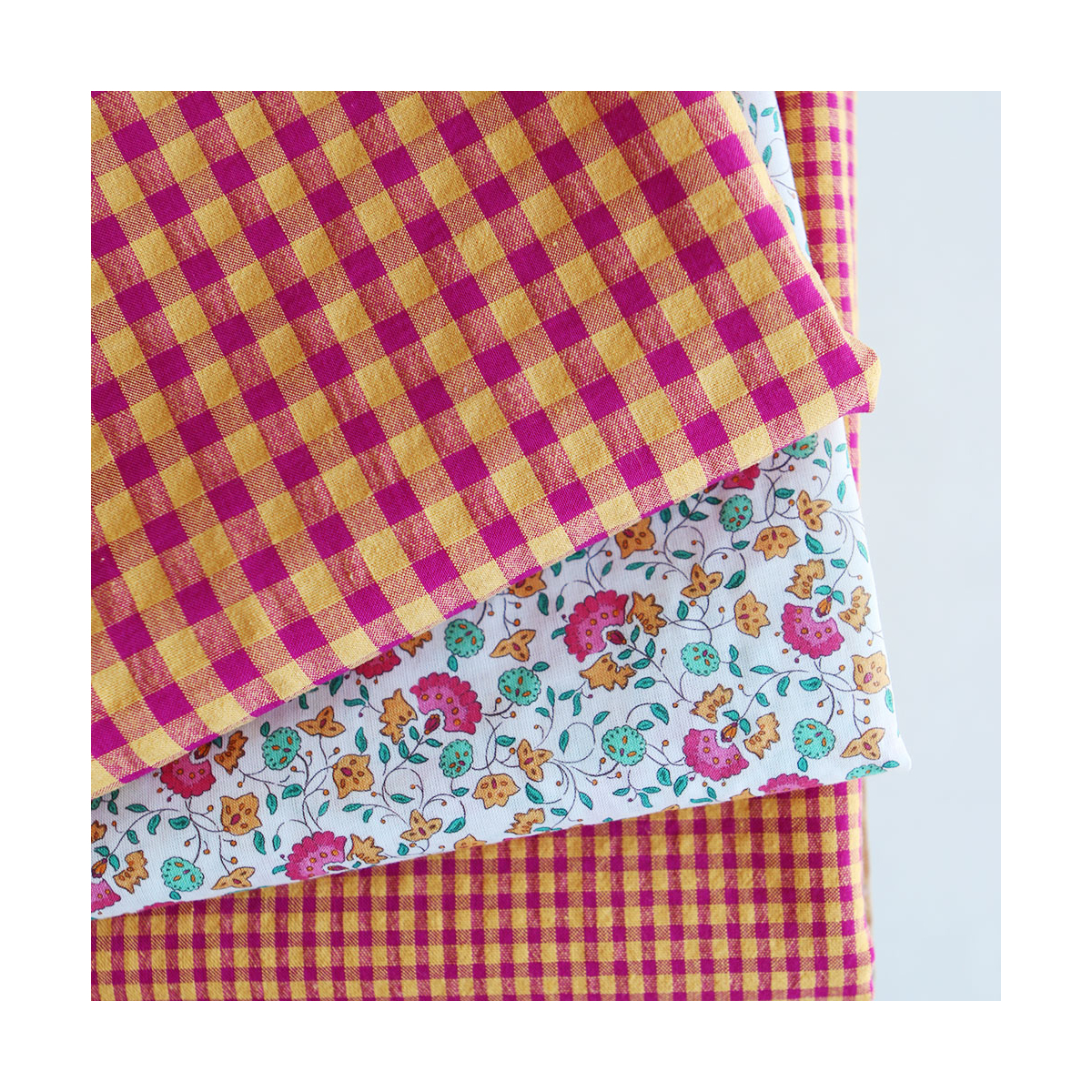 Seersucker / Coton gaufré vichy mini 3mm fruit de la passion