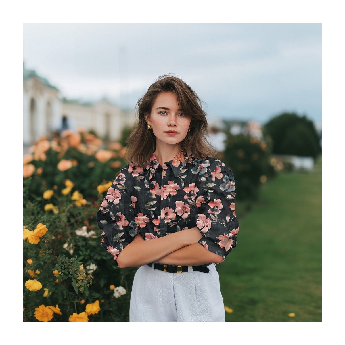 Satin de coton grandes fleurs aquarelle fond noir