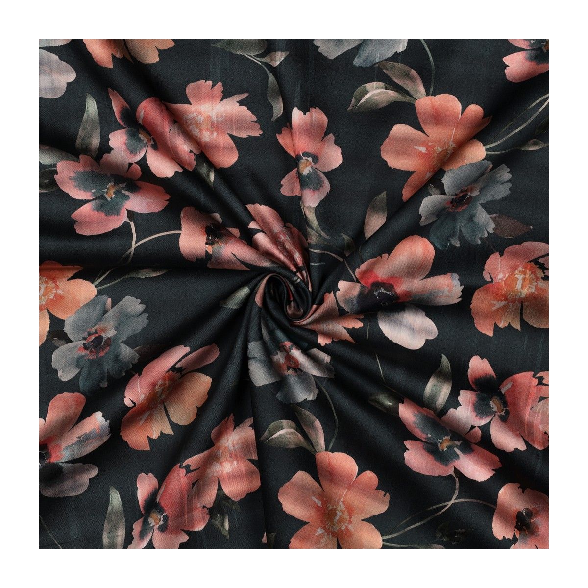 Satin de coton grandes fleurs aquarelle fond noir