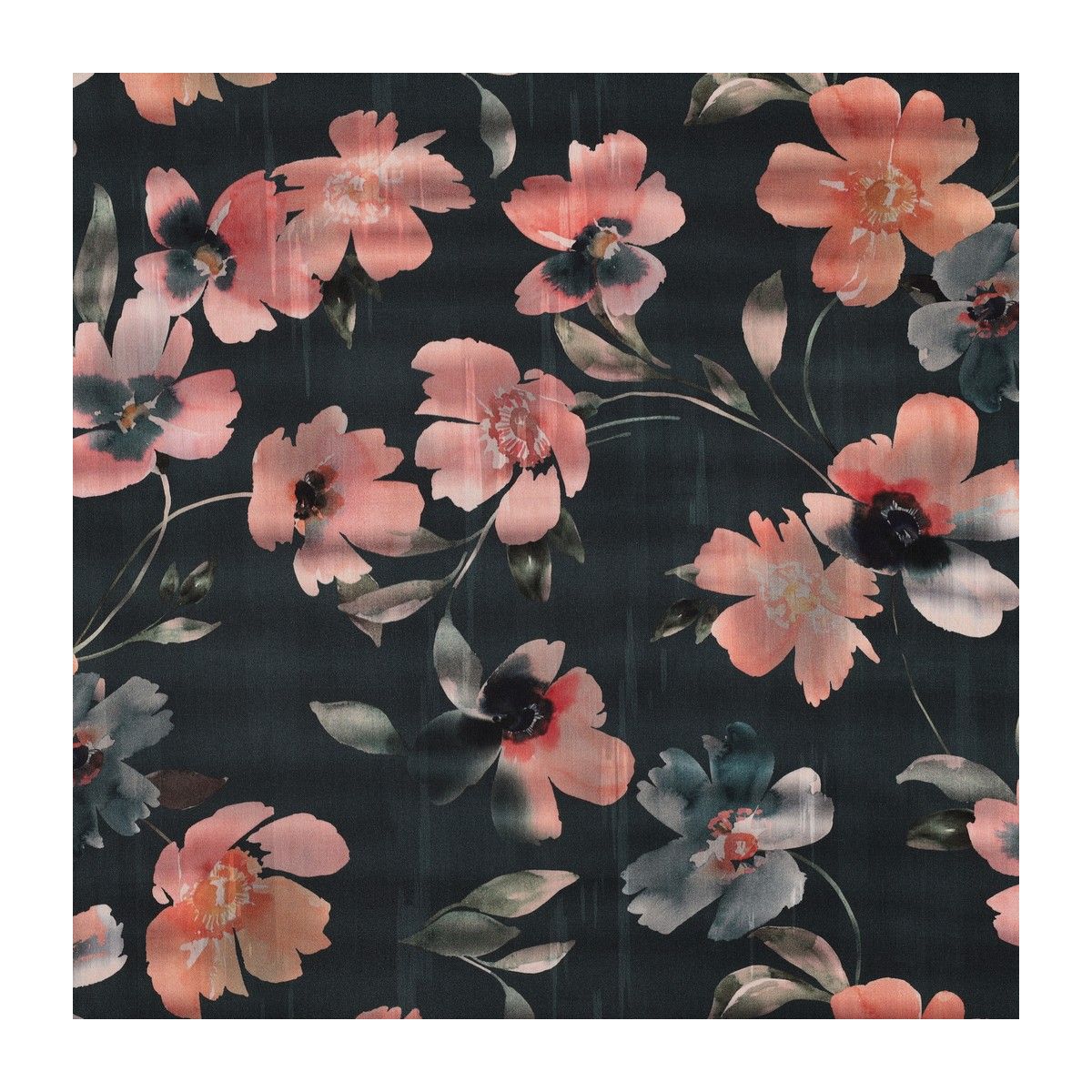 Satin de coton grandes fleurs aquarelle fond noir