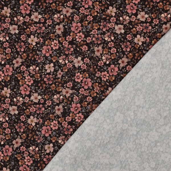 Jersey de coton fleurs denses fond brun foncé 2