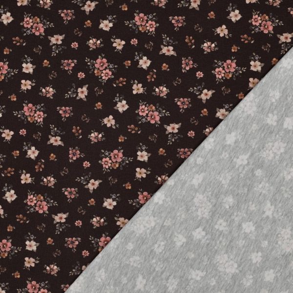 Jersey de coton petites fleurs espacées fond brun foncé 2