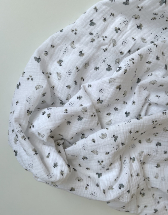 Double gaze de coton Nelsi blanc motif gris