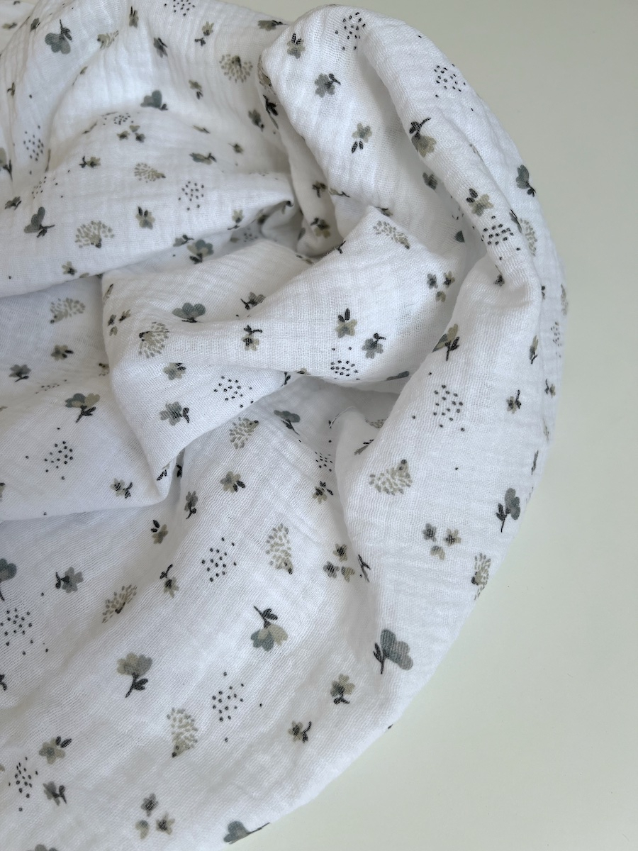 Double gaze de coton Nelsi blanc motif gris