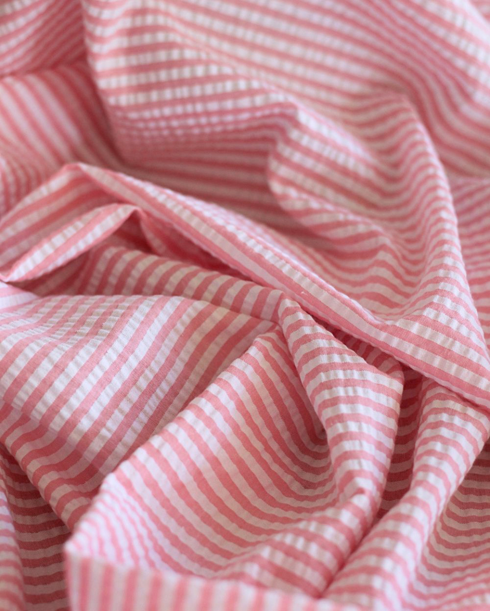 Seersucker / Coton mélangé gaufré rayures candy rose