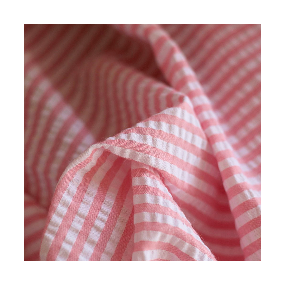 Seersucker / Coton mélangé gaufré rayures candy rose