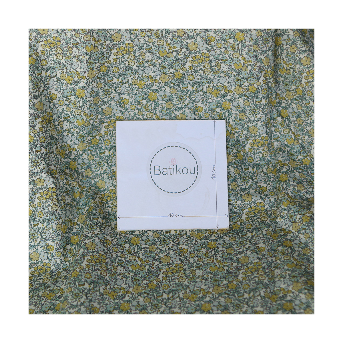 Eleanore - Popeline douce coton organique fond ivoire fleuri vert et jaune