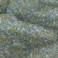 Eleanore - Popeline douce coton organique fond ivoire fleuri vert et jaune