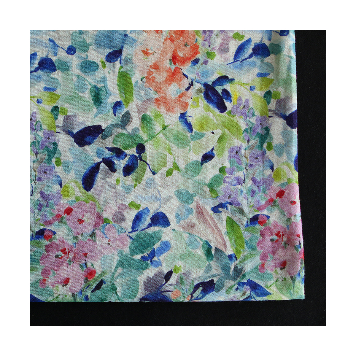 Crêpe lin et viscose imprimé fleuri bleu et vert