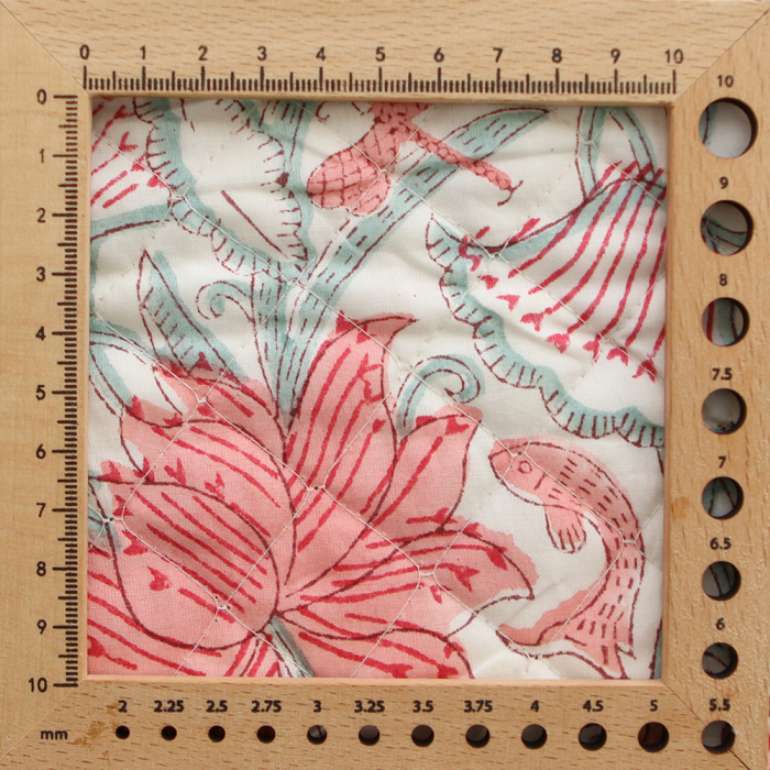 Yamini - Tissu indien matelassé double face coton hand block teal largeur 100cm