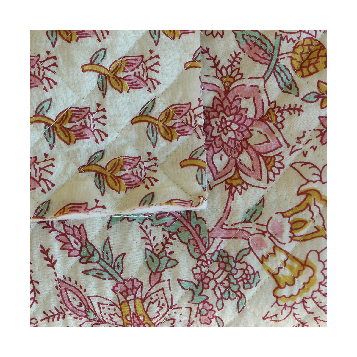 Naveen - Tissu indien matelassé double face coton hand block largeur 100cm